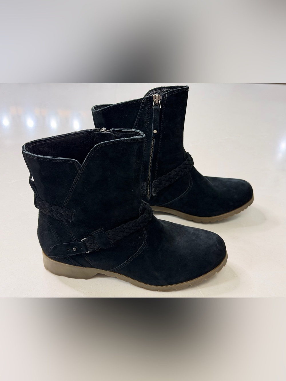 Teva De La Vina Black Suede Waterproof Braided Strap Ankle Boots Size, 8